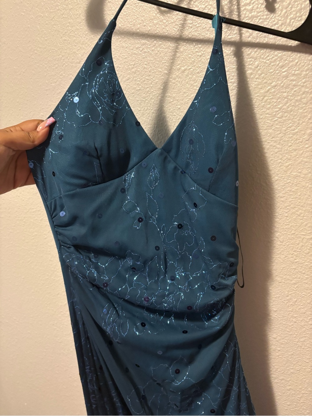 Taboo Teal One-Shoulder Sequin Evening Dress